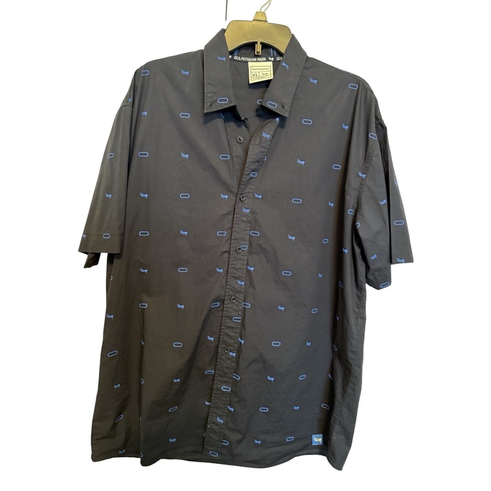 Gulfstream Park Men's Short Sleeve Shirt Size XL Cotton Button Down Navy Blue